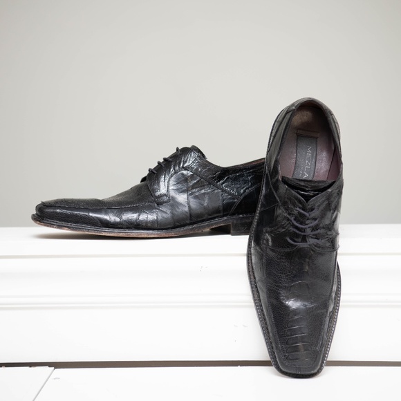 MEZLAN Bellini‎ Mens 13M Black Ostrich Leg Eel Square Toe Leather Dress Shoes